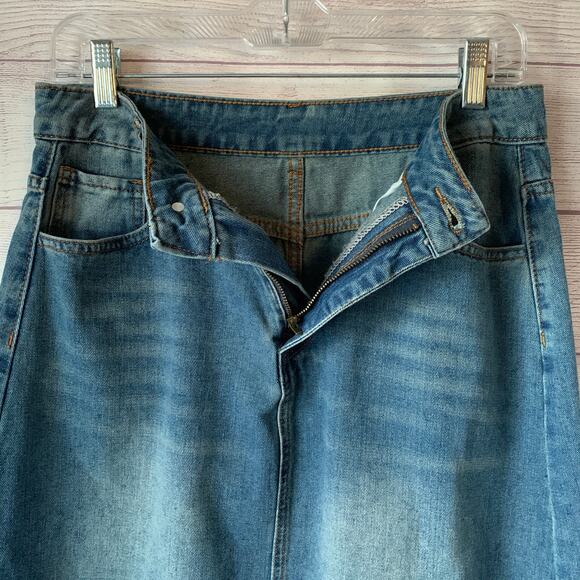 DAZY Denim Jean Midi Skirt Medium Wash A-Line Raw Hem Size XL - Picture 12 of 14